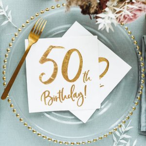 Servietten - 50. Geburtstag - Wei/Gold - 20er-Pack