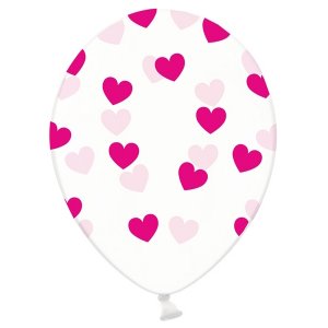 Luftballons - Klar - Herzen Hot Pink - 6er-Pack