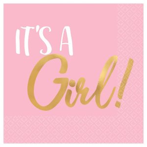 Kleine Servietten - It's a girl - Pink/Gold - 16er-Pack