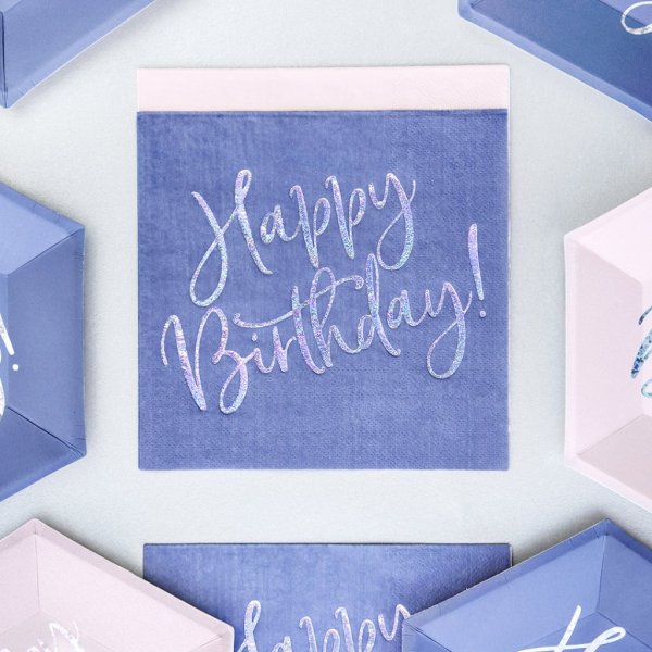Servietten - Happy B-day - Blau/Irisierend - 20er-Pack