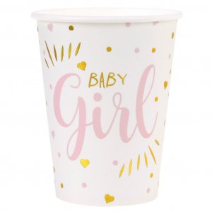 Pappbecher - Baby Girl - Rosa/Gold - 10er-Pack