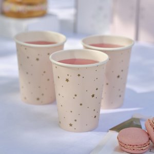 Pappbecher - Rosa mit goldenen Sternen - 8er-Pack