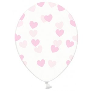 Luftballons - Transparent - Rosa Herzen - 6er-Pack