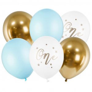 Ballonstrau - ONE - Hellblau/Gold - 6er-Pack