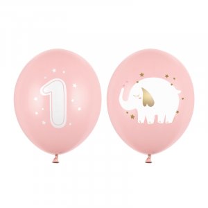 Luftballons - 1 Jahr - Hellrosa/Elefant - 50er-Pack