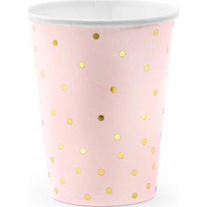 Pappbecher - Hellrosa - Polka Dot Gold - 6er-Pack