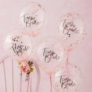 Konfetti-Luftballons - Team Bride - Blumenhenne - 5 Stk