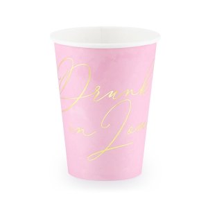 Pappbecher - Drunk in Love - Pink/Gold - 6er-Pack