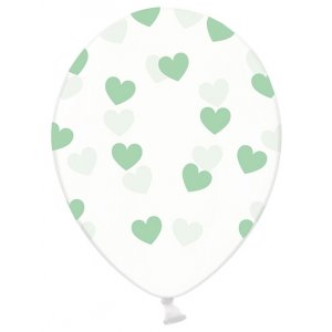 Luftballons - Klar - Mintfarbene Herzen - 6er-Pack