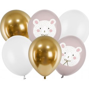 Ballonstrau - Teddybr/Goldchrom - 6er-Pack