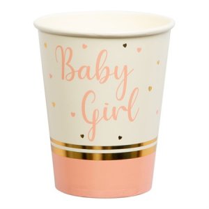 Pappbecher - Baby Mdchen - Rosa/Wei/Gold - 8er-Pack