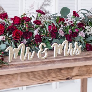 Holzbuchstaben - Mr & Mrs - Goldglitter