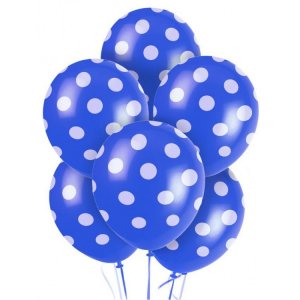 Luftballons - Blau mit weien Punkten - 6er-Pack