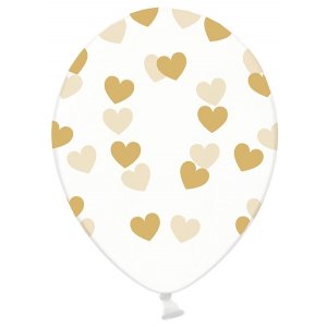 Luftballons - transparent - goldene Herzen - 6er-Pack