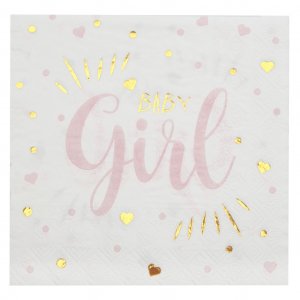 Servietten - Baby Girl - Rosa/Gold - 20er-Pack