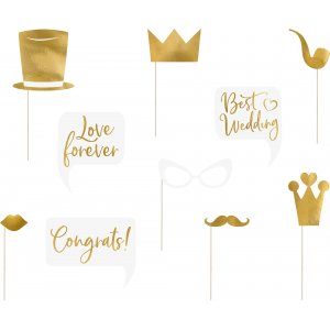 Photo Booth - Hochzeit - Gold - 10er-Pack