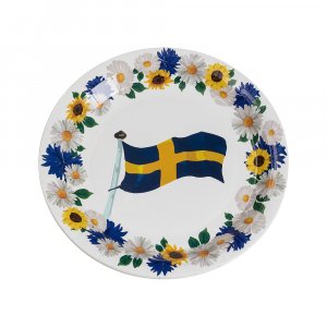 Dessertteller - Blumen/schwedische Flagge - 8er-Pack