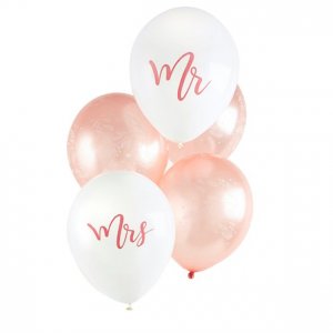 Luftballons - Mr & Mrs - Wei/Rosgold - 5er-Pack