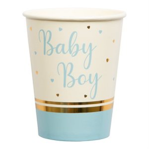 Pappbecher - Baby Junge - Blau/Wei/Gold - 8er-Pack